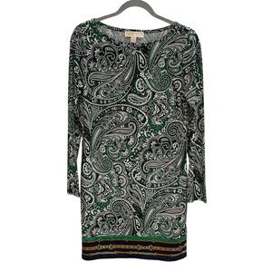 Michael Kors Green Paisley Long Sleeve Dress